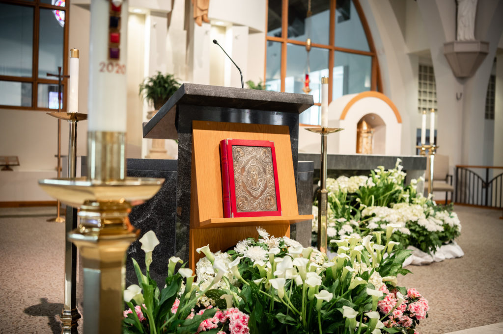 Close up view of the alter inside the chapel at St Andrew Catholic Church