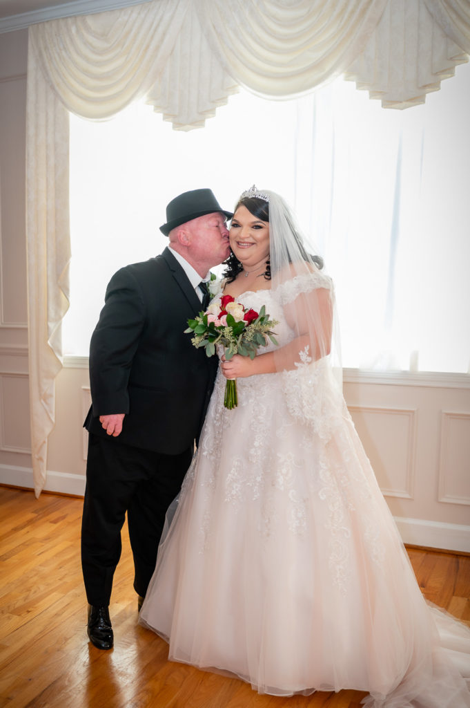 Bridal first look with dad at wedding at The Gavi Estate and Barn in Forsyth GA