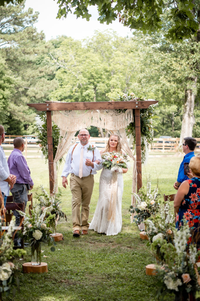 Classy boho wedding under giant oak tree on family property in Calhoun Georgia outside of Atlanta Georgia