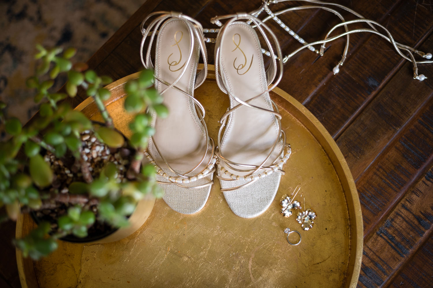 wedding details and shoes at surprise rooftop wedding in midtown atlanta