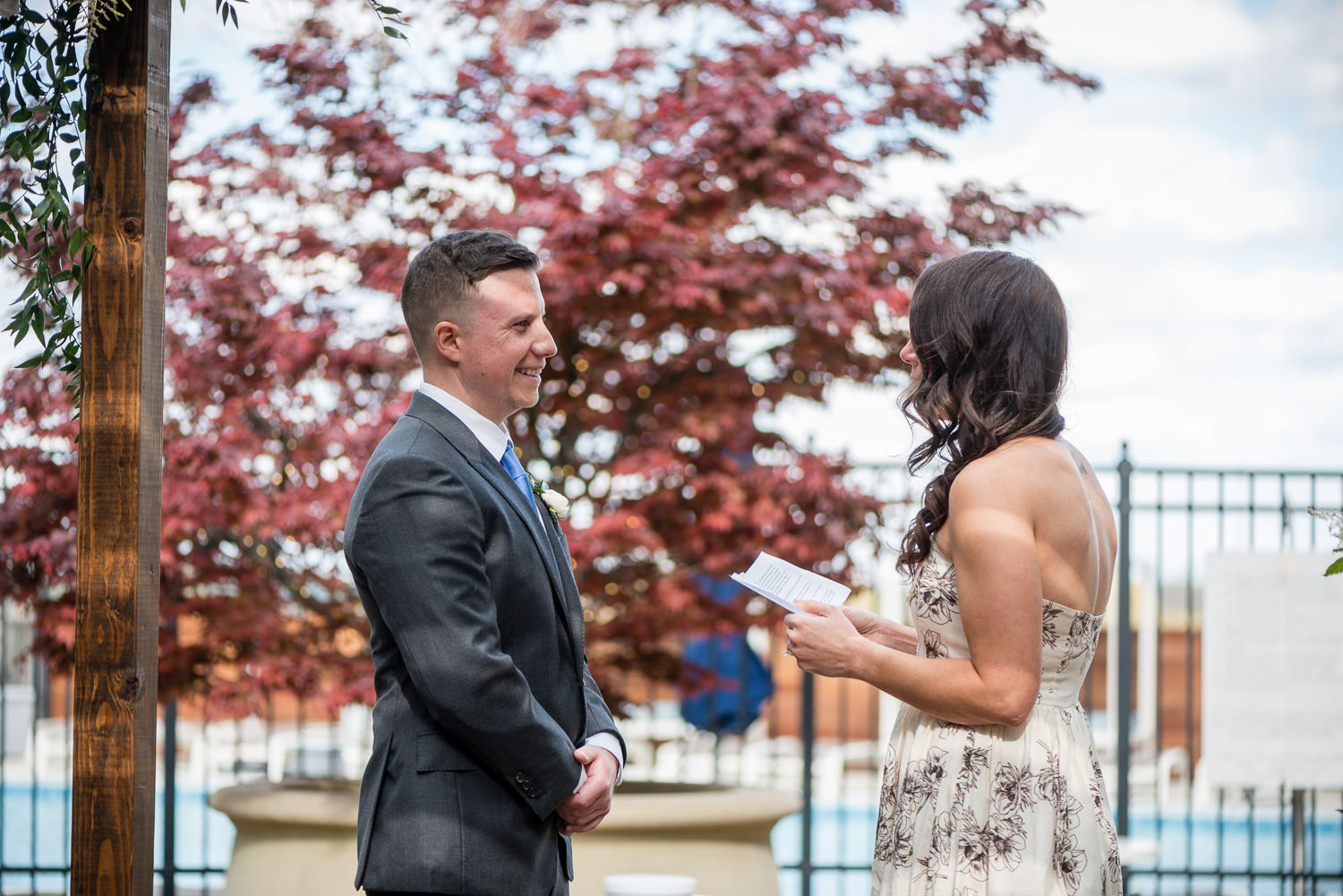 outdoor ceremony at surprise rooftop wedding in midtown atlanta