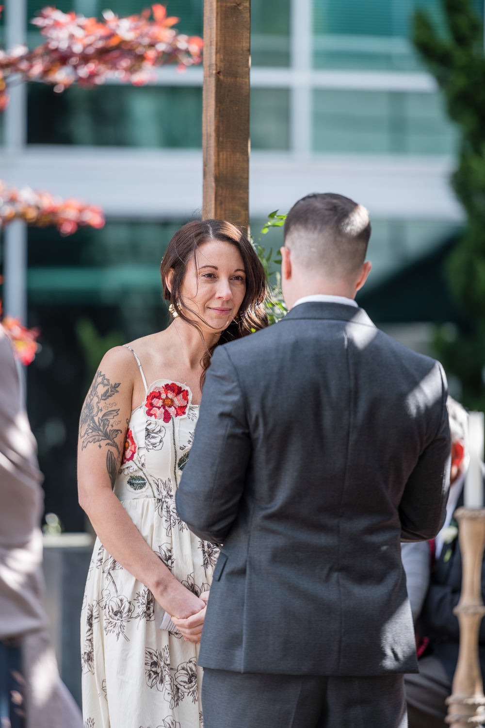 outdoor ceremony at surprise rooftop wedding in midtown atlanta